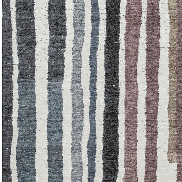 10' X 14' Striped Washable Area Rug With UV Protection (709492) - Denim Blue / Ivory / Taupe