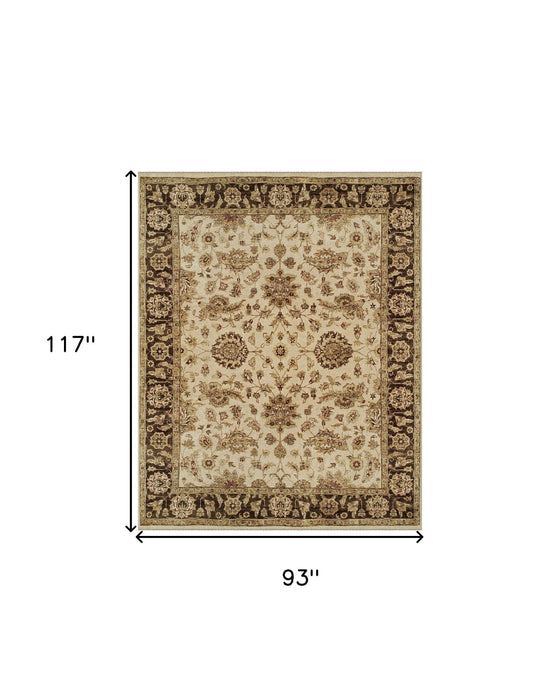 8' x 10' Wool Oriental Hand Knotted Area Rug - Ivory Brown And Gold