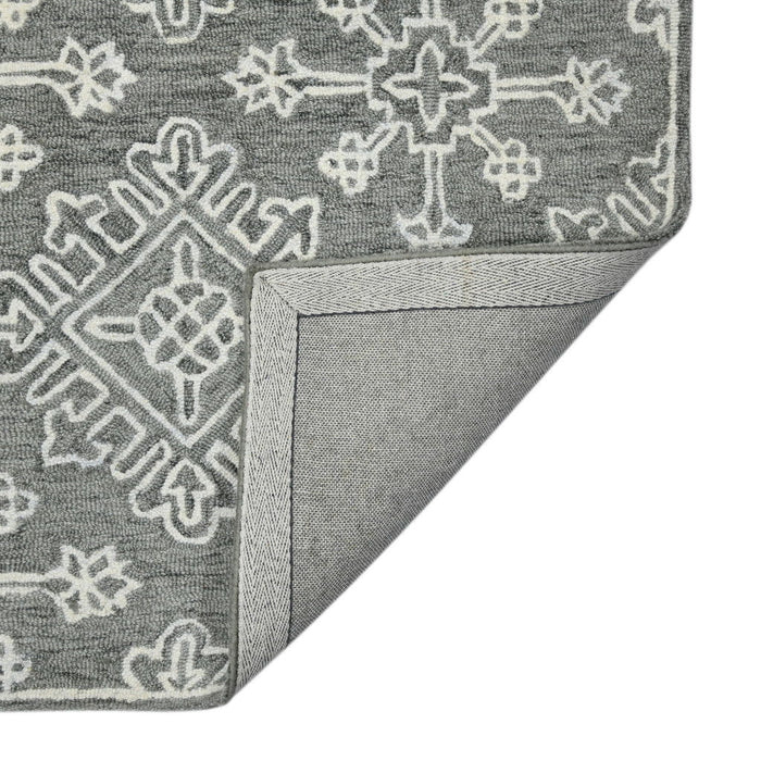 8' X 11' Wool Geometric Hand Hooked Area Rug - Gray And Ivory