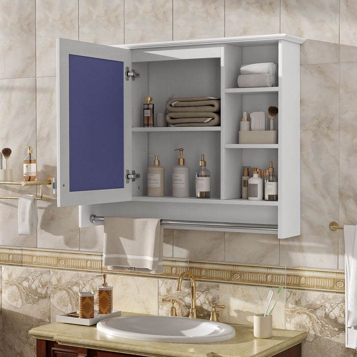 Giga modern wall-mounted medicine cabinet with soft-close door, adjustable shelf, and towel bar, shown with open door and interior storage