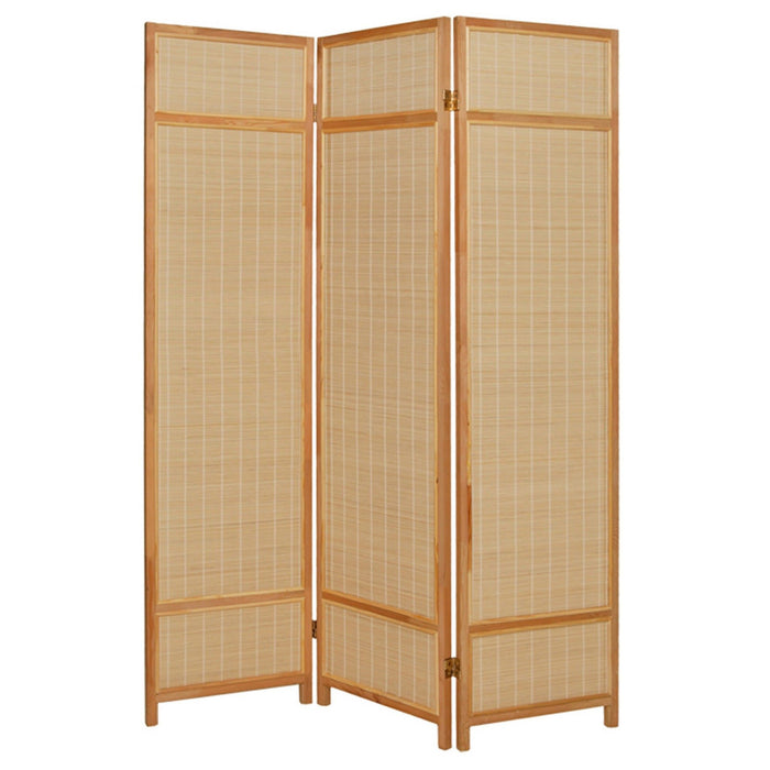 Bamboo Three Panel Room Divider Screen - Natural Brown