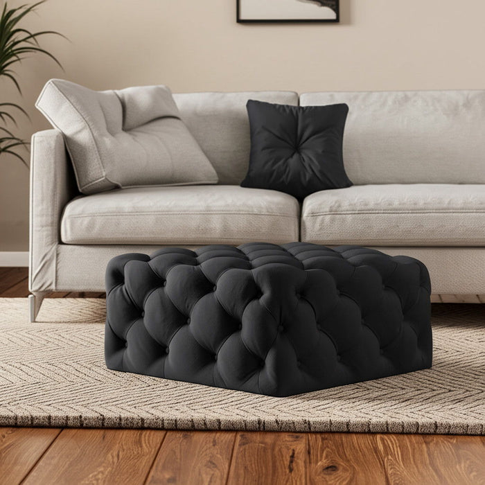 33" Velvet Rolling Tufted Cocktail Ottoman - Black