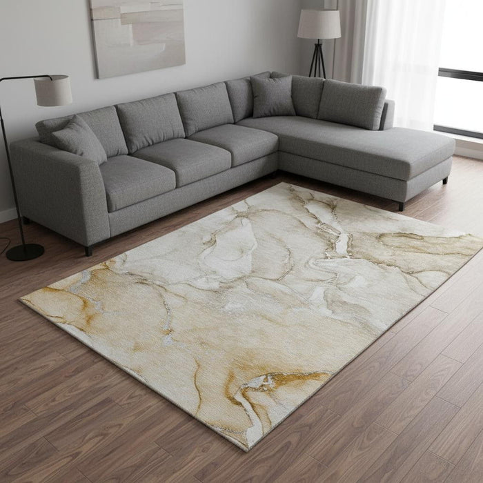 10' X 14' Abstract Washable Area Rug With UV Protection (647164) - Brown / Ivory