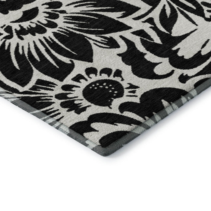 8' X 10' Floral Washable Area Rug With UV Protection (648620) - Black / Ivory