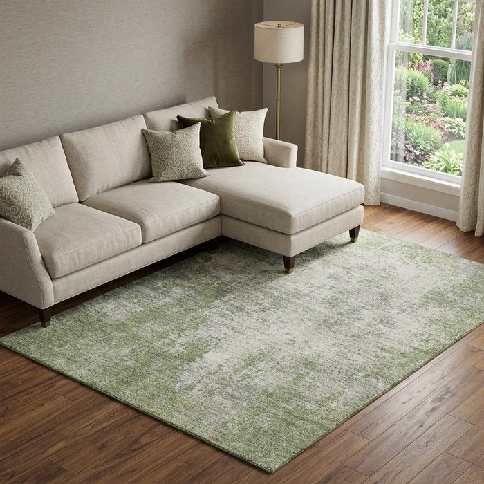 10' X 14' Abstract Washable Area Rug With UV Protection (674856) - Green / Ivory