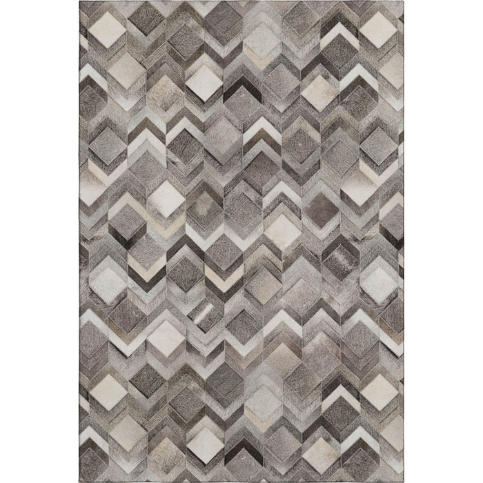 5' X 8' Geometric Washable Area Rug With UV Protection (644684) - Gray / Ivory / Black