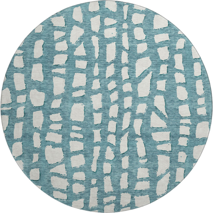 8' Cobblestone Washable Round Rug With UV Protection - Teal And Ivory