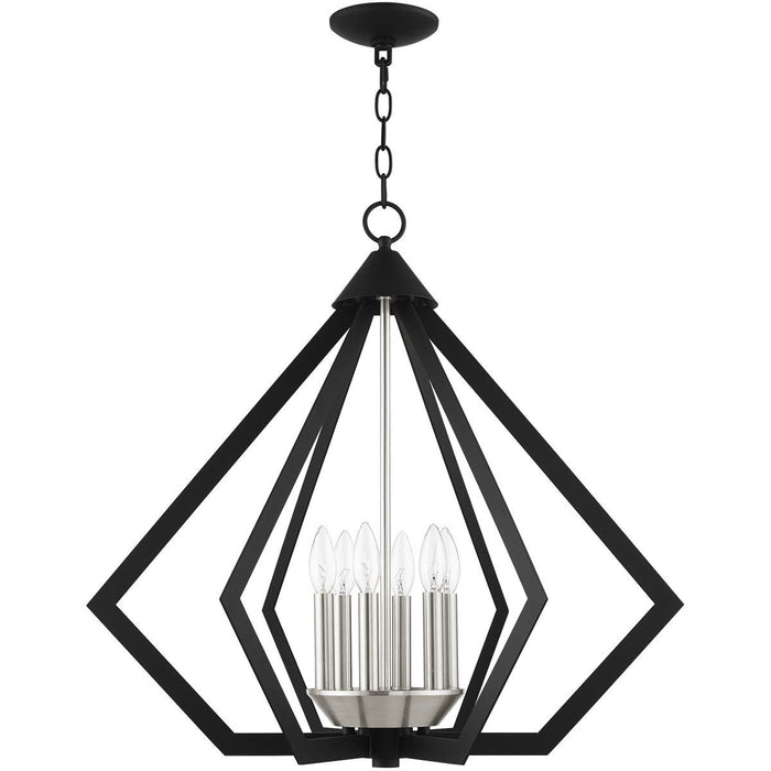 25" Six Light Dimmable Chandelier With Shades - Black
