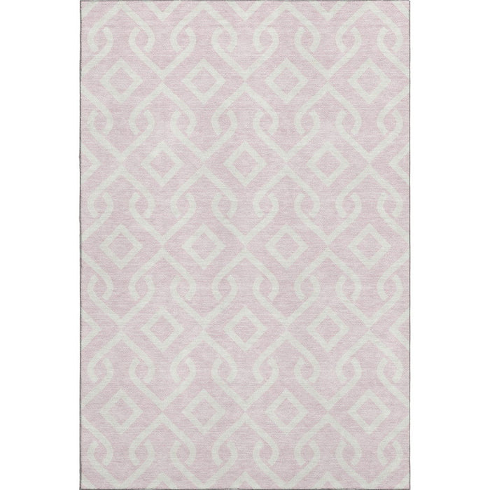 10' X 14' Geometric Washable Area Rug With UV Protection (652551) - Pink / Ivory