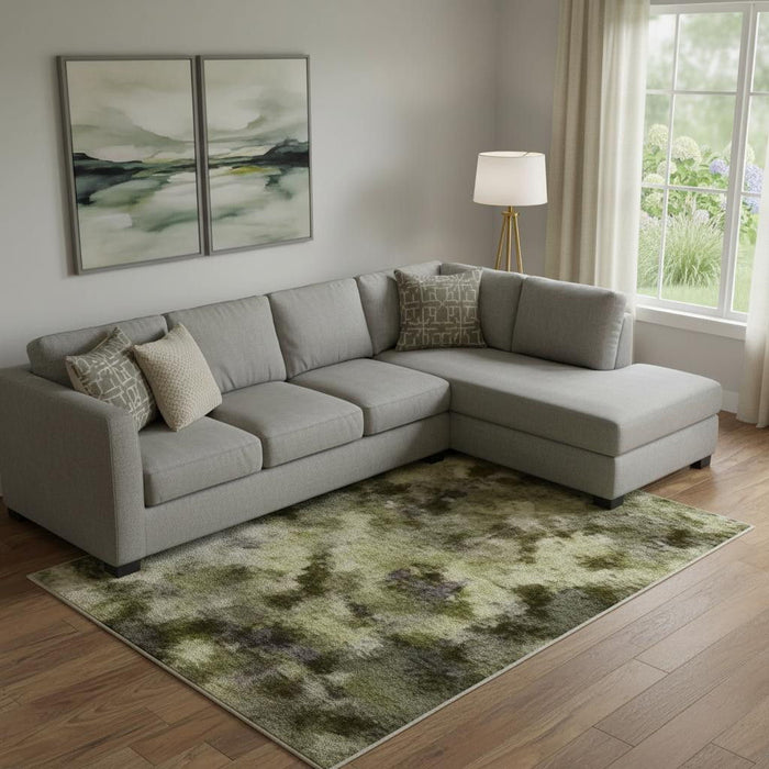10' X 14' Abstract Washable Area Rug With UV Protection (717374) - Sage / Beige