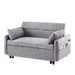 Giga pull-out sleeper sofa bed with adjustable backrest, storage pockets, two pillows, and USB ports in a modern living room setting.
