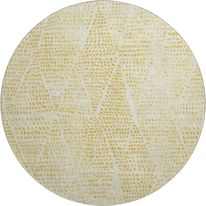 8' Diamond Washable Round Rug With UV Protection (650623) - Wheat / Ivory