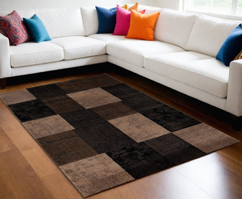 8' x 10' Checkered Dhurrie Area Rug - Brown