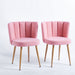 Set of two Giga modern dining chairs with wood-colored iron tube legs, cushioned seats, and supportive backrests.