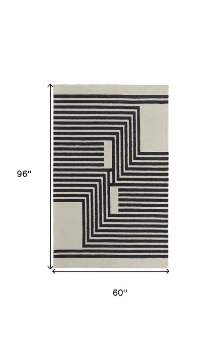 5' x 8' Abstract Geometric Hand Tufted Area Rug - Black And Ivory