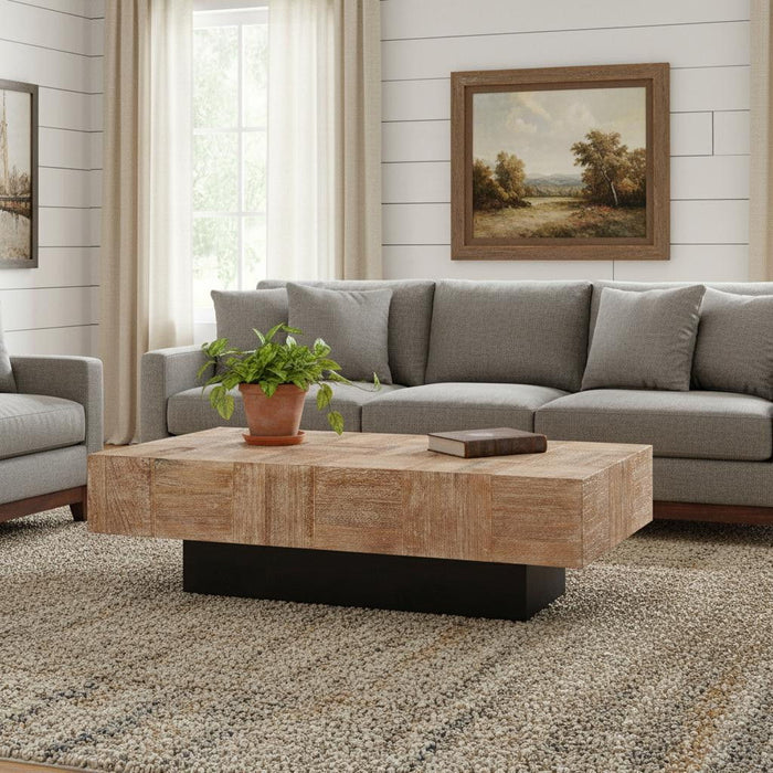 59" Solid Wood Block Coffee Table - Natural And Black