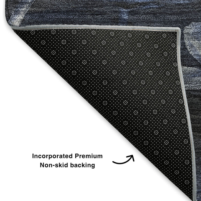 10' X 14' Floral Washable Area Rug With UV Protection (651268) - Blue / Ivory / Gray