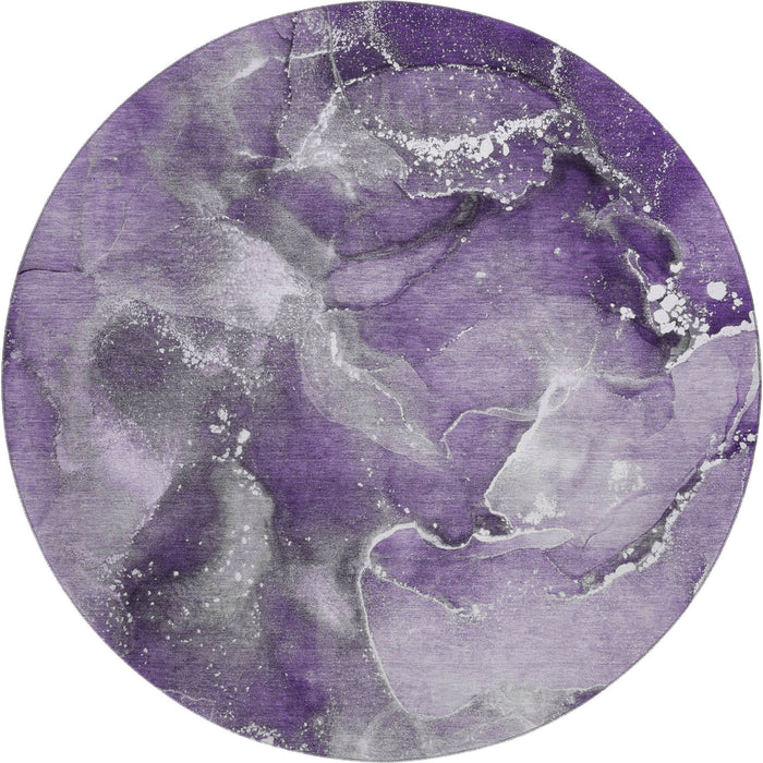 8' Abstract Washable Round Rug With UV Protection (647245) - Purple / Ivory