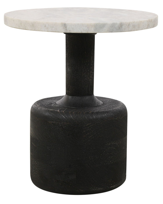 21" Distressed Marble And Solid Wood Round Pedestal End Table - Black
