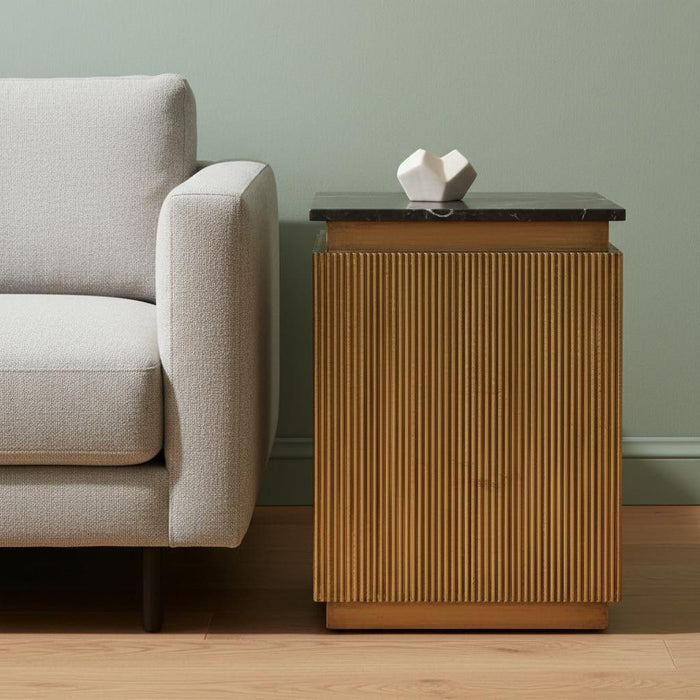 Stone And Brass Square Block End Table - Black / Gold