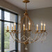 Antiqued gold 30-inch eight-light chandelier with shades, dimmable, featuring elegant design and decorative lighting from HomeRoots.