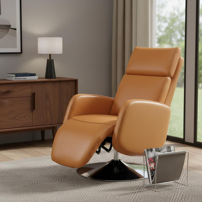 Tufted Genuine Leather Power Swivel Recliner (730556) - Burnt Umber