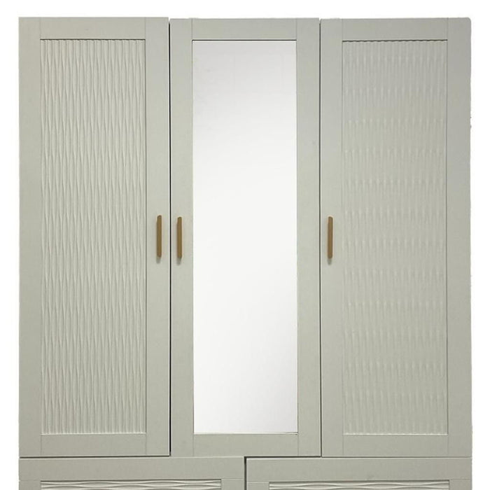75" Ribbed Texturere Wood Mirro Three Door Four Drawer Combo Dresser - White