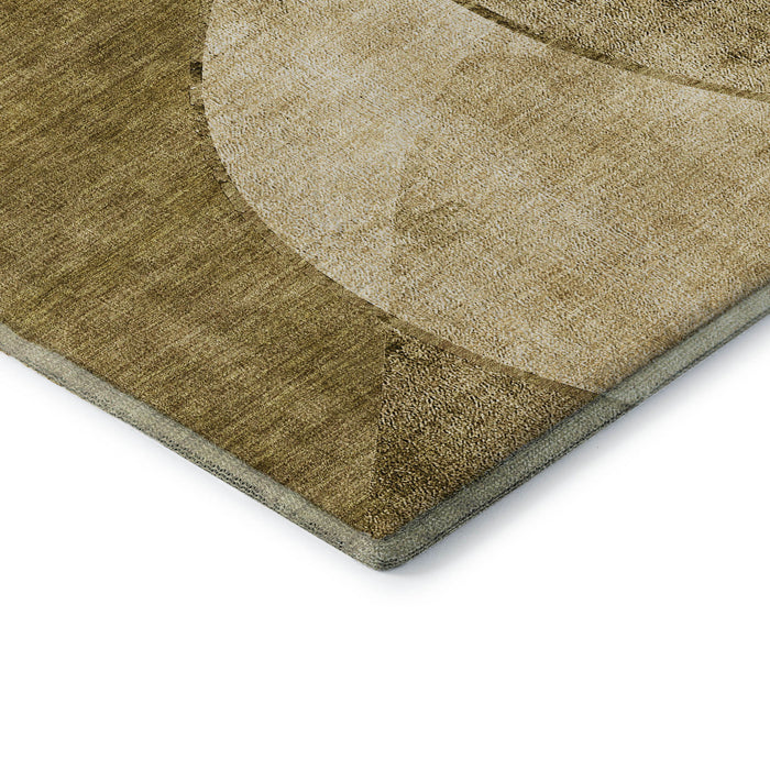 8' Abstract Washable Round Rug With UV Protection (653155) - Brown / Beige