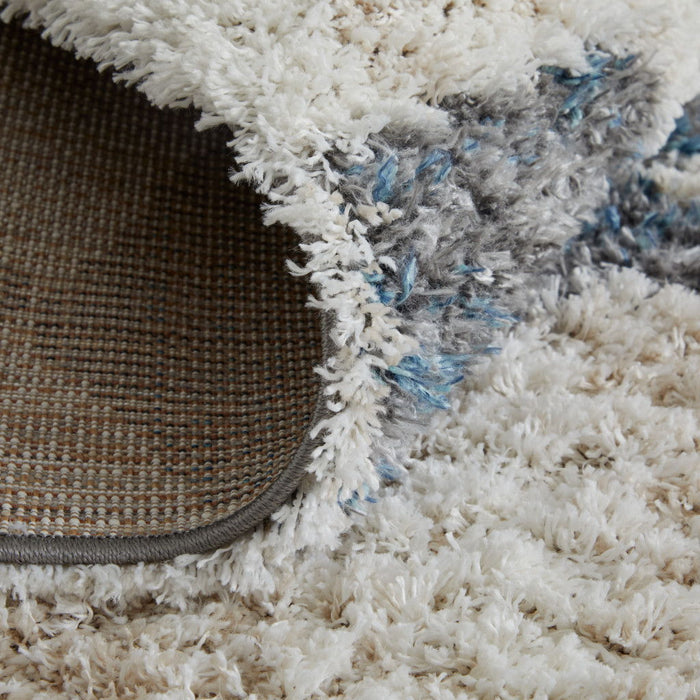 10' x 14' Chevron Power Loom Stain Resistant Area Rug - Ivory Gray And Blue