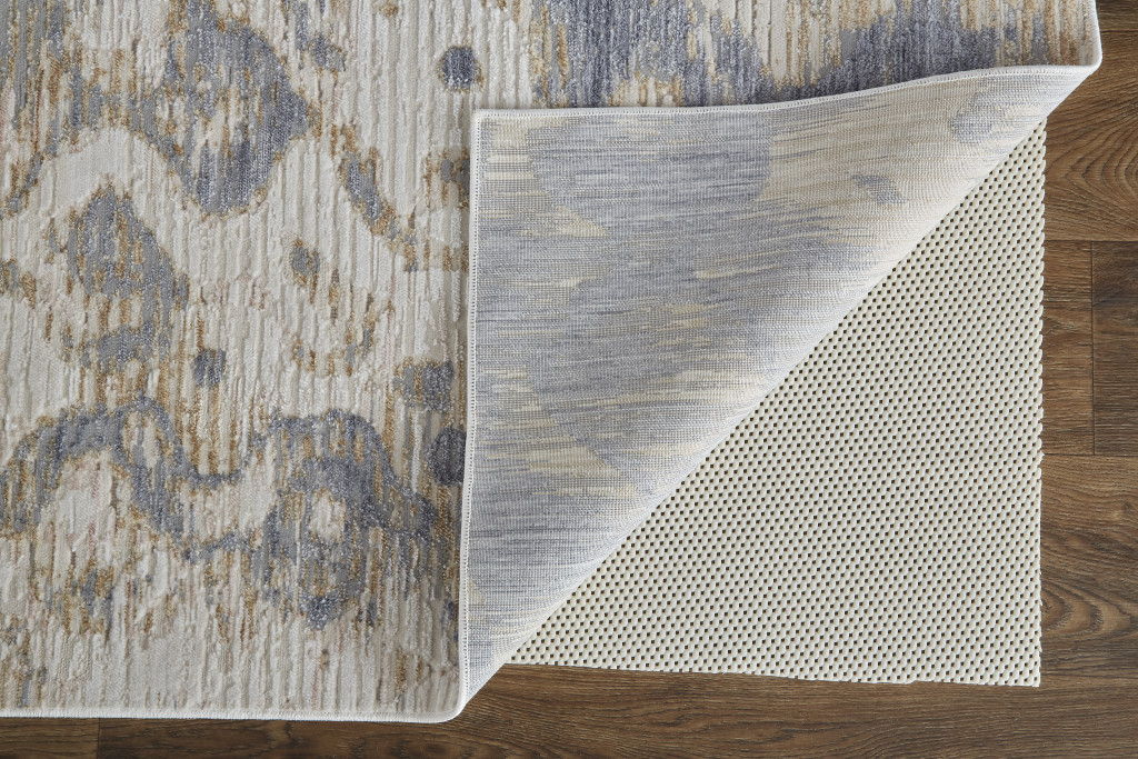 12' x 15' Abstract Power Loom Distressed Area Rug - Tan Ivory And Blue