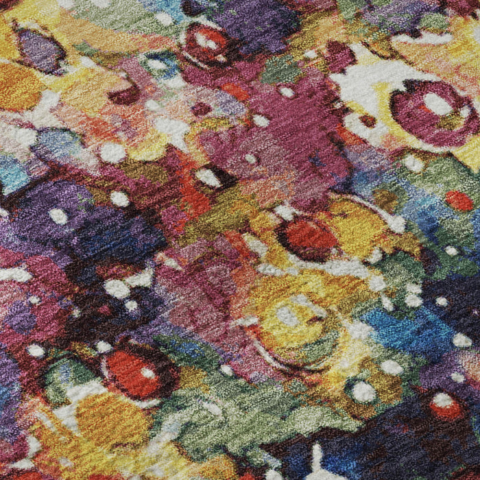 10' X 14' Floral Washable Area Rug With UV Protection (701629) - Navy Blue / Gold / Red