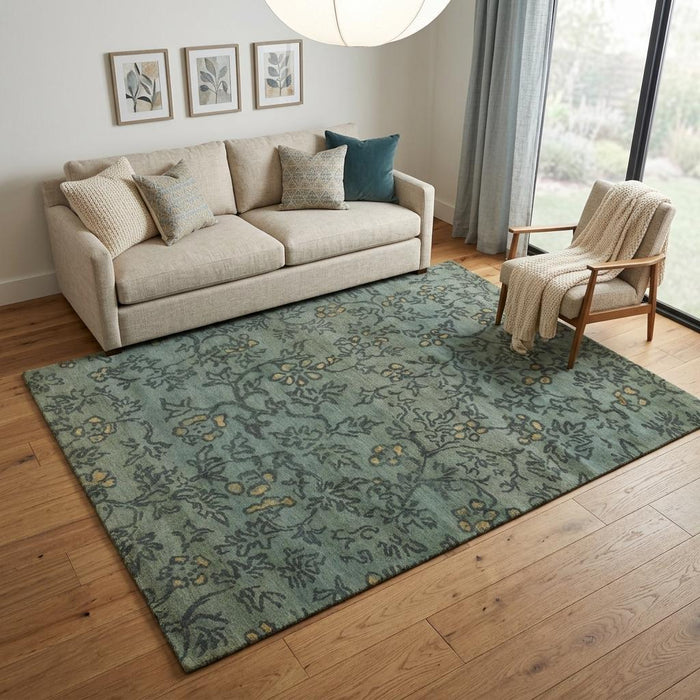 5' X 8' Wool Floral Hand Knotted Area Rug (744192) - Blue / Green / Gold