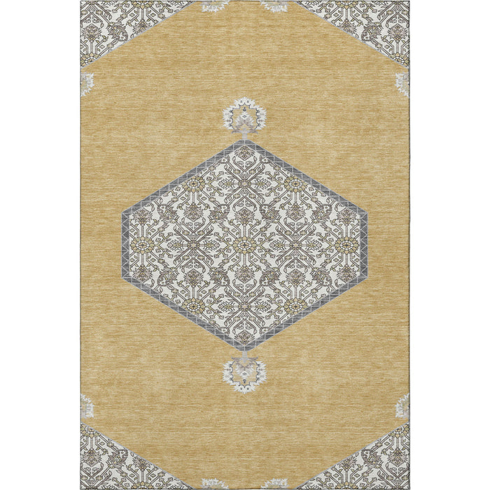10' X 14' Oriental Washable Area Rug With UV Protection (679360) - Gold / Ivory / Gray