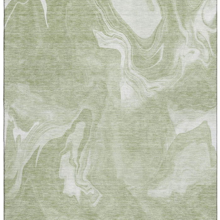 10' X 14' Abstract Washable Area Rug Polyester With UV Protection - Artichoke Green And Ivory