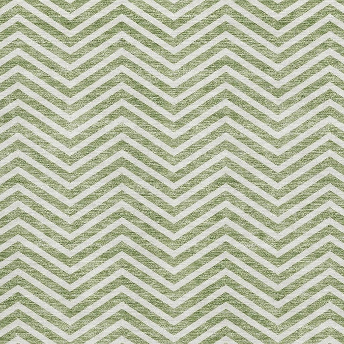 10' X 14' Chevron Washable Area Rug With UV Protection (674251) - Green / Ivory