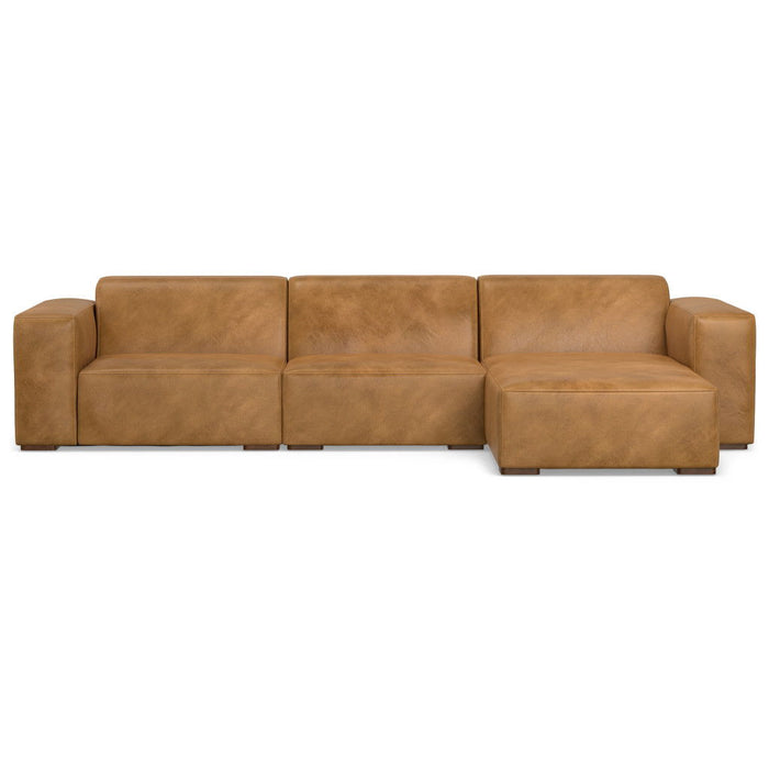 122" Sienna Leather Modular Sofa With Brown Legs - Brown