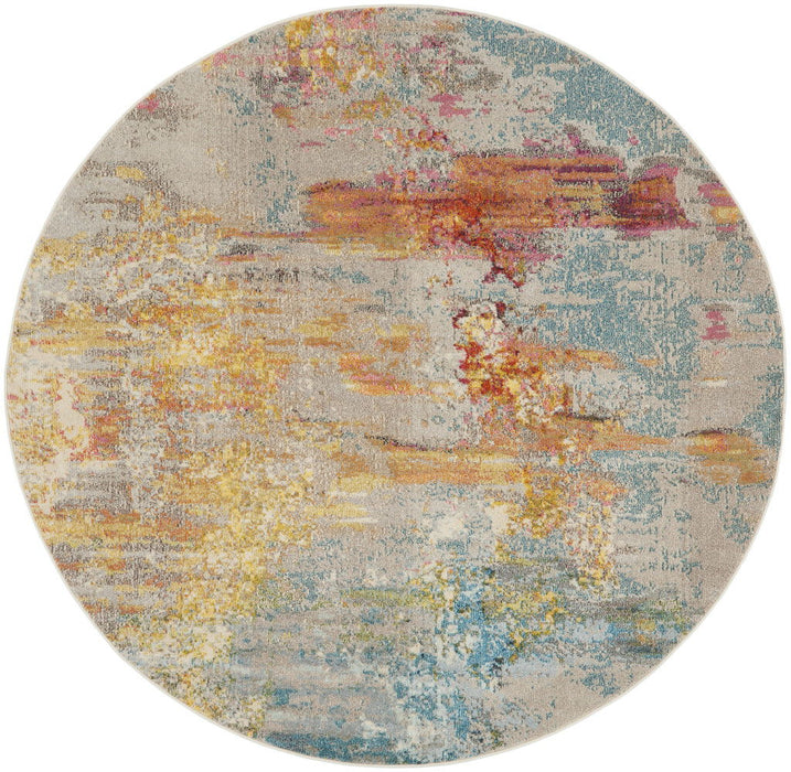 10' Round Abstract Power Loom Area Rug - Green