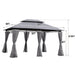 Gray Giga outdoor patio gazebo canopy with ventilated double roof, side wall, and detachable curtains, ideal for lawn and garden.