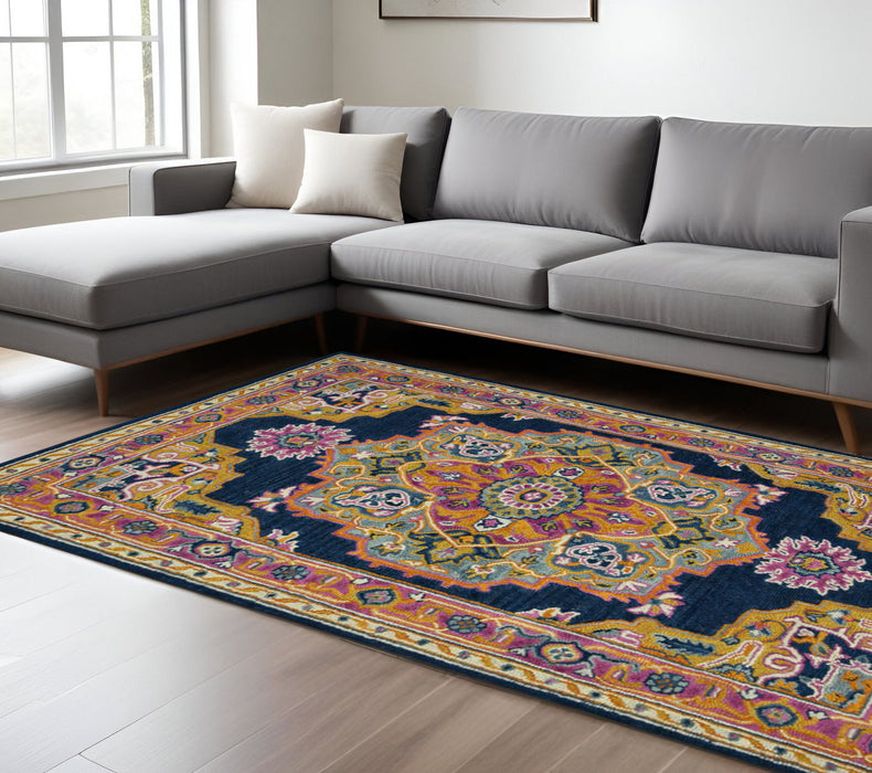 8' X 11' Wool Medallion Hand Tufted Area Rug - Blue And Brown