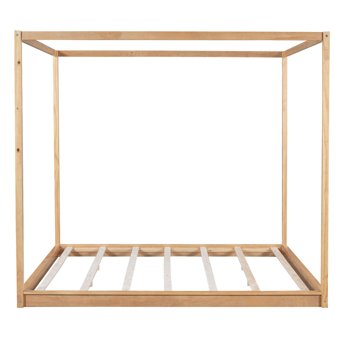 Wood Canopy Platform Bed With Support Legs And Airflow Slats