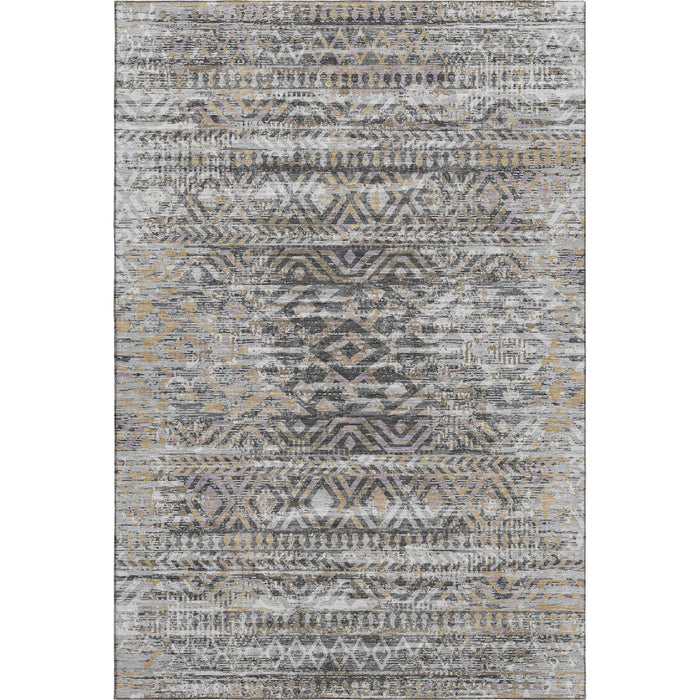 10' X 14' Moroccan Washable Area Rug With UV Protection (710514) - Gray / Gold / Ivory