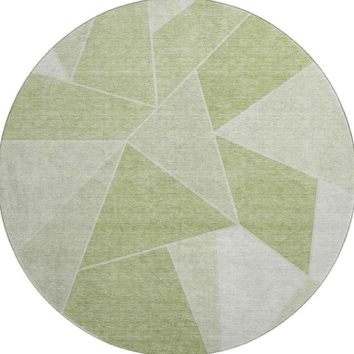 8' Geometric Washable Round Rug With UV Protection (653275) - Artichoke Green / Ivory