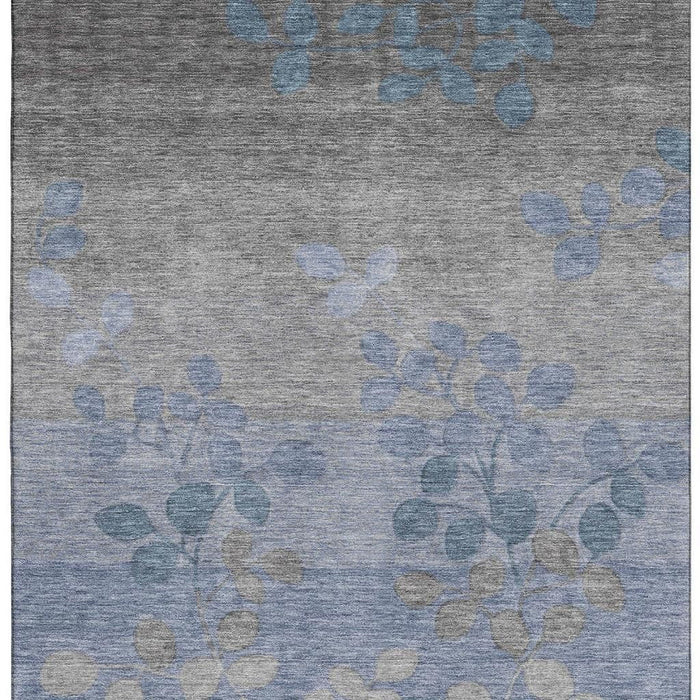 10' X 14' Floral Washable Area Rug With UV Protection (707485) - Denim Blue / Gray
