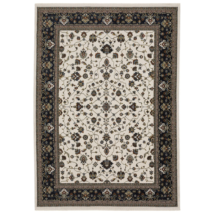 5' X 8' Oriental Polyester Area Rug With Fringe - Ivory
