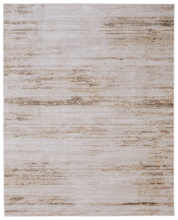 9' x 13' Abstract Power Loom Worn Faded Area Rug - Ivory And Tan
