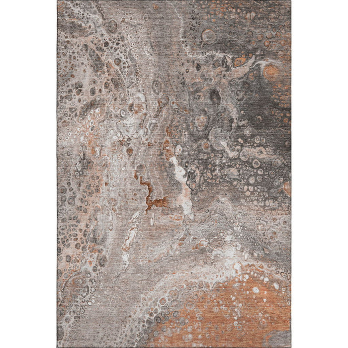 10' X 14' Abstract Washable Area Rug With UV Protection (650452) - Terra Cotta / Ivory / Gray