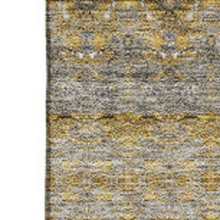 9' X 12' Floral Medallion Washable Area Rug With UV Protection (651327) - Gold / Blue / Ivory
