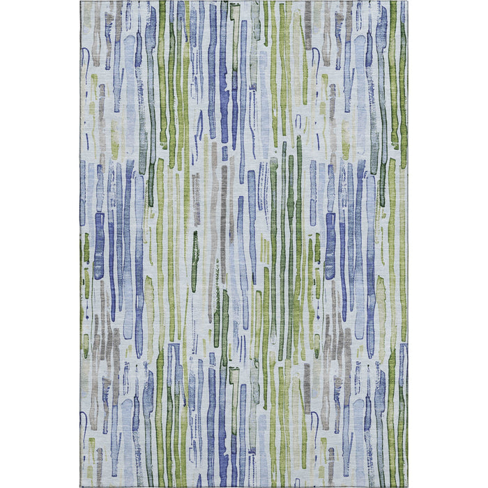 10' X 14' Striped Washable Area Rug With UV Protection (697140) - Sky Blue / Green / Ivory