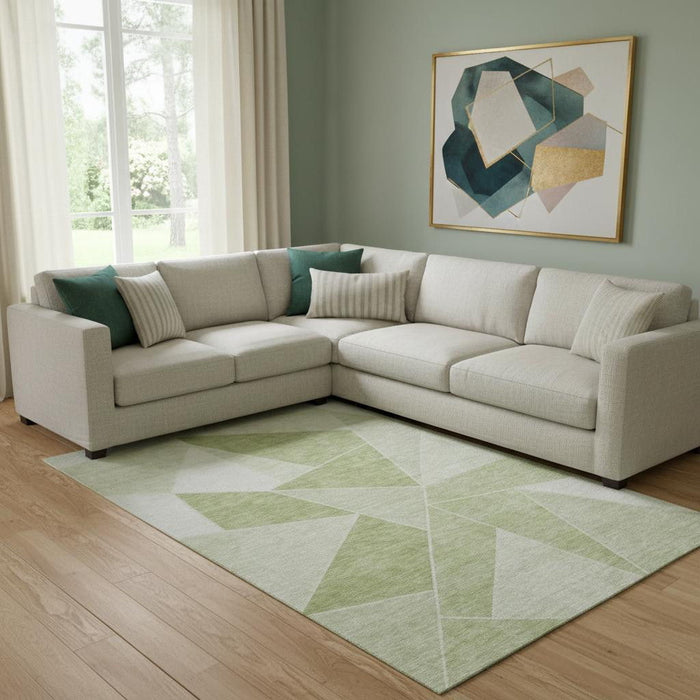 10' X 14' Geometric Washable Area Rug With UV Protection (653278) - Artichoke Green / Ivory