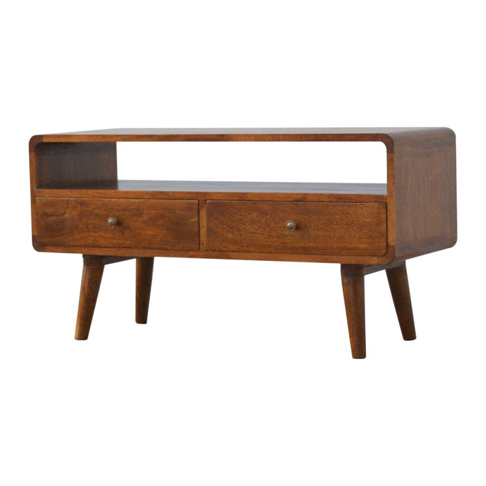 Solid Wood Enclosed Open Storage TV Stand (719177) - Chestnut